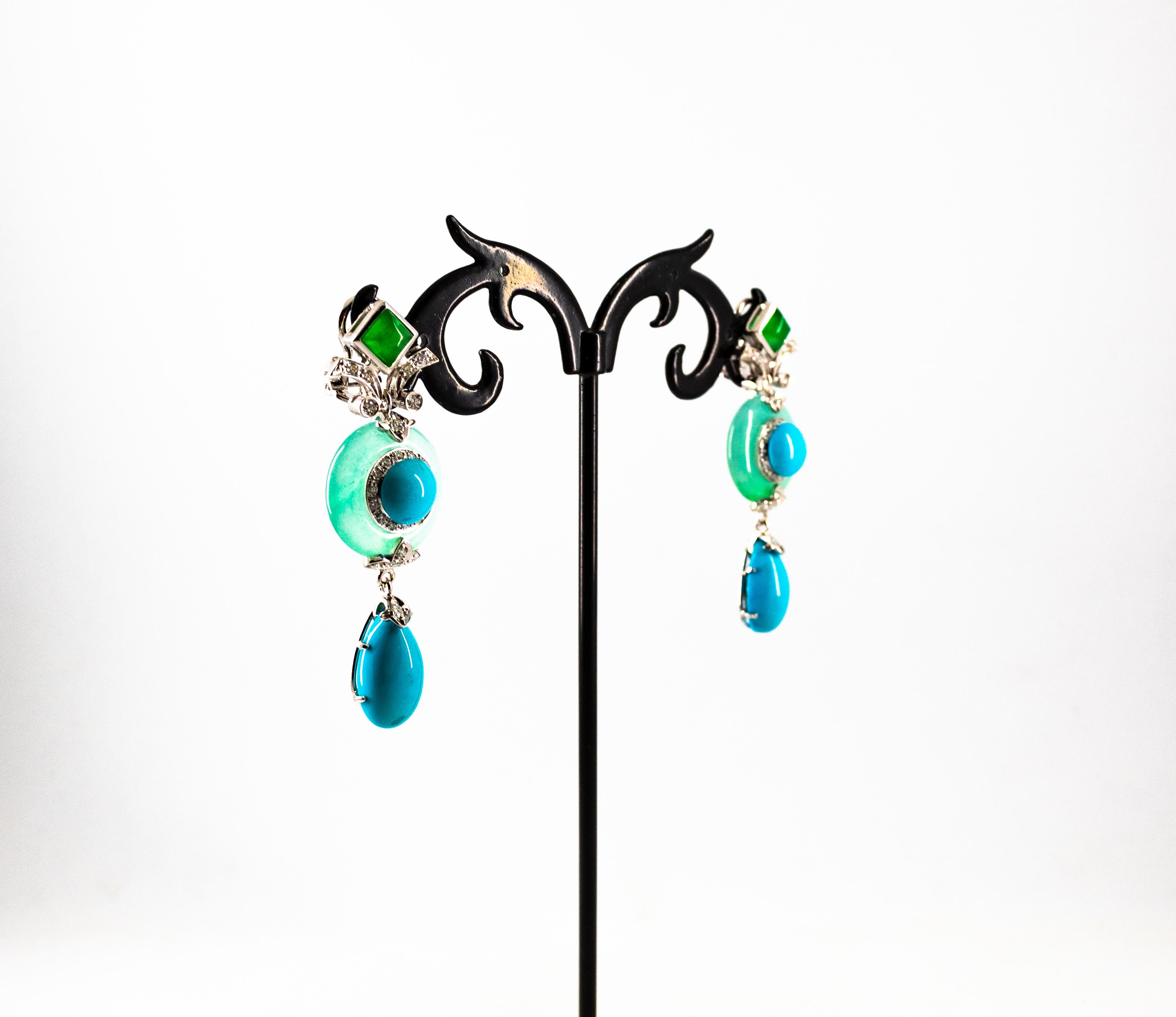 Art Deco 0.60 Carat White Diamond Turquoise White Gold Drop Clip-On Earrings 6