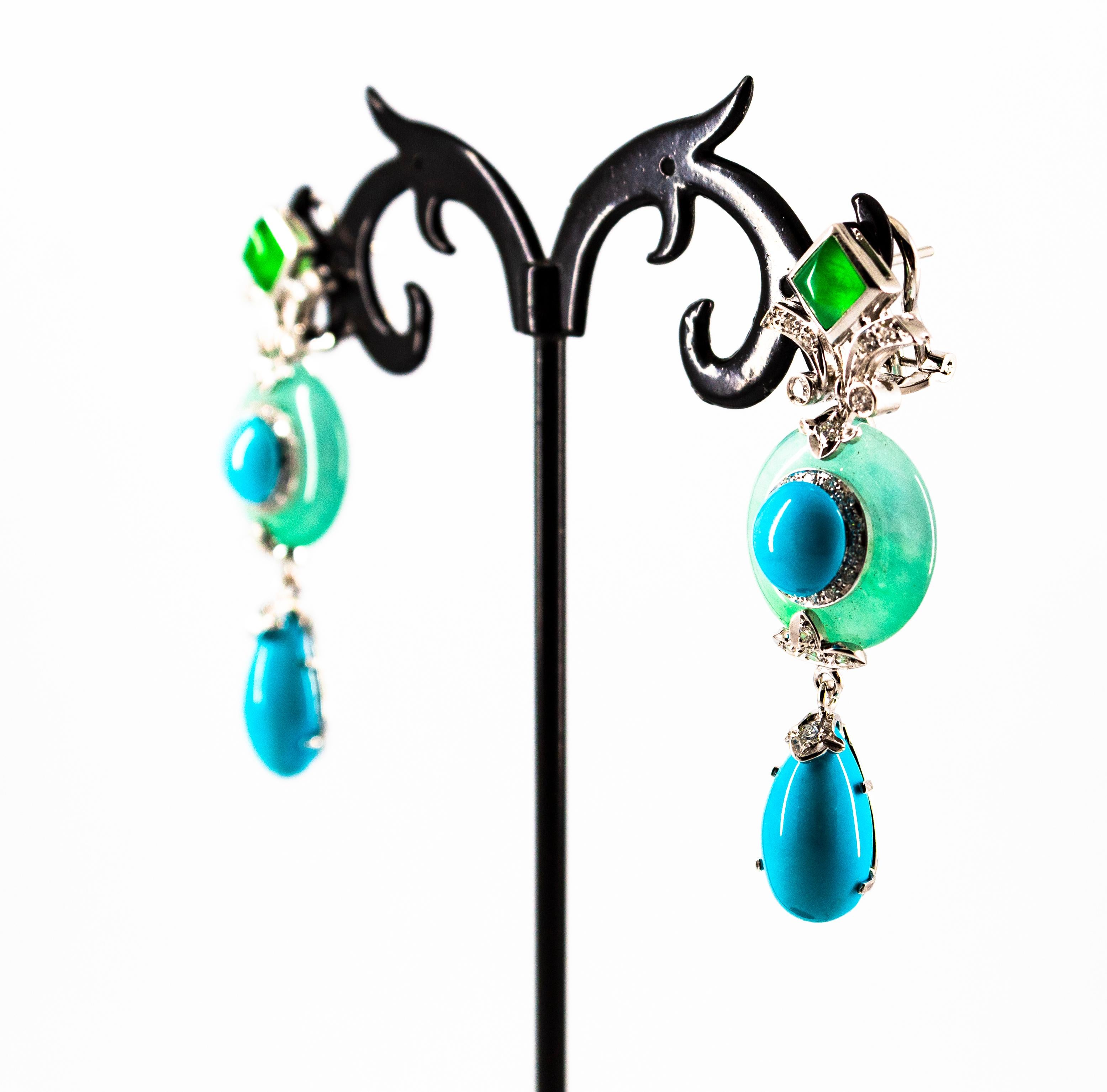Art Deco 0.60 Carat White Diamond Turquoise White Gold Drop Clip-On Earrings 10