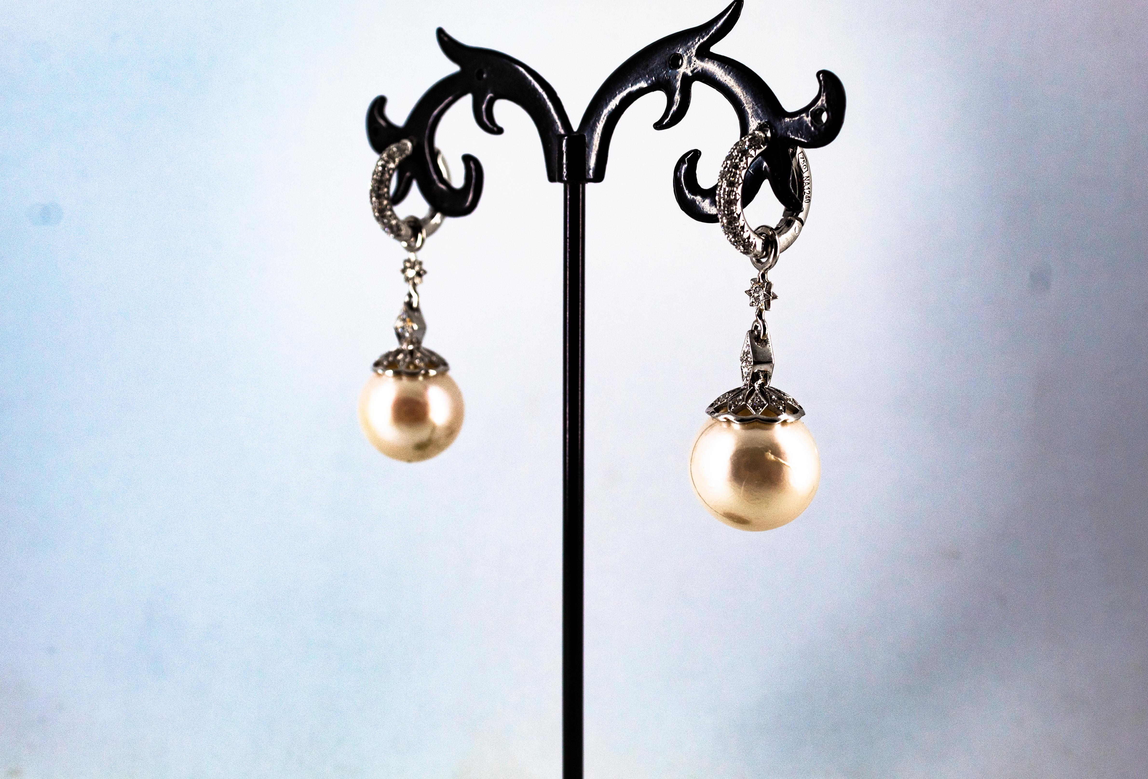 Art Deco Style 0.60 Carat White Modern Round Diamond Pearl White Gold Earrings 8