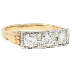 Art Deco 0.60 CTW Diamond Platinum 14 Karat Gold Three Stone Antique Band Ring
