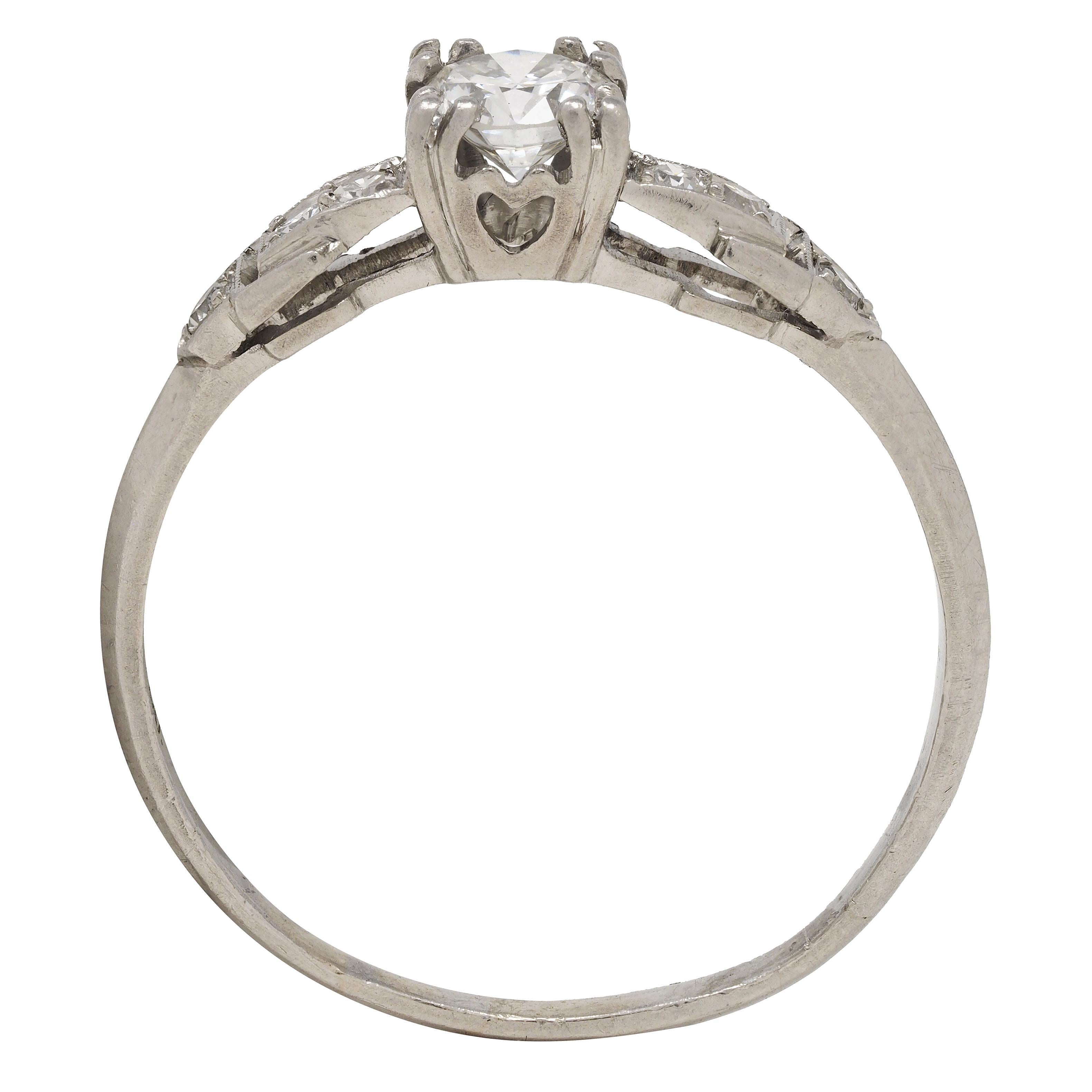 Art Deco 0,60 CTW Diamant Platin Herz Schnalle Vintage Verlobungsring im Angebot 4