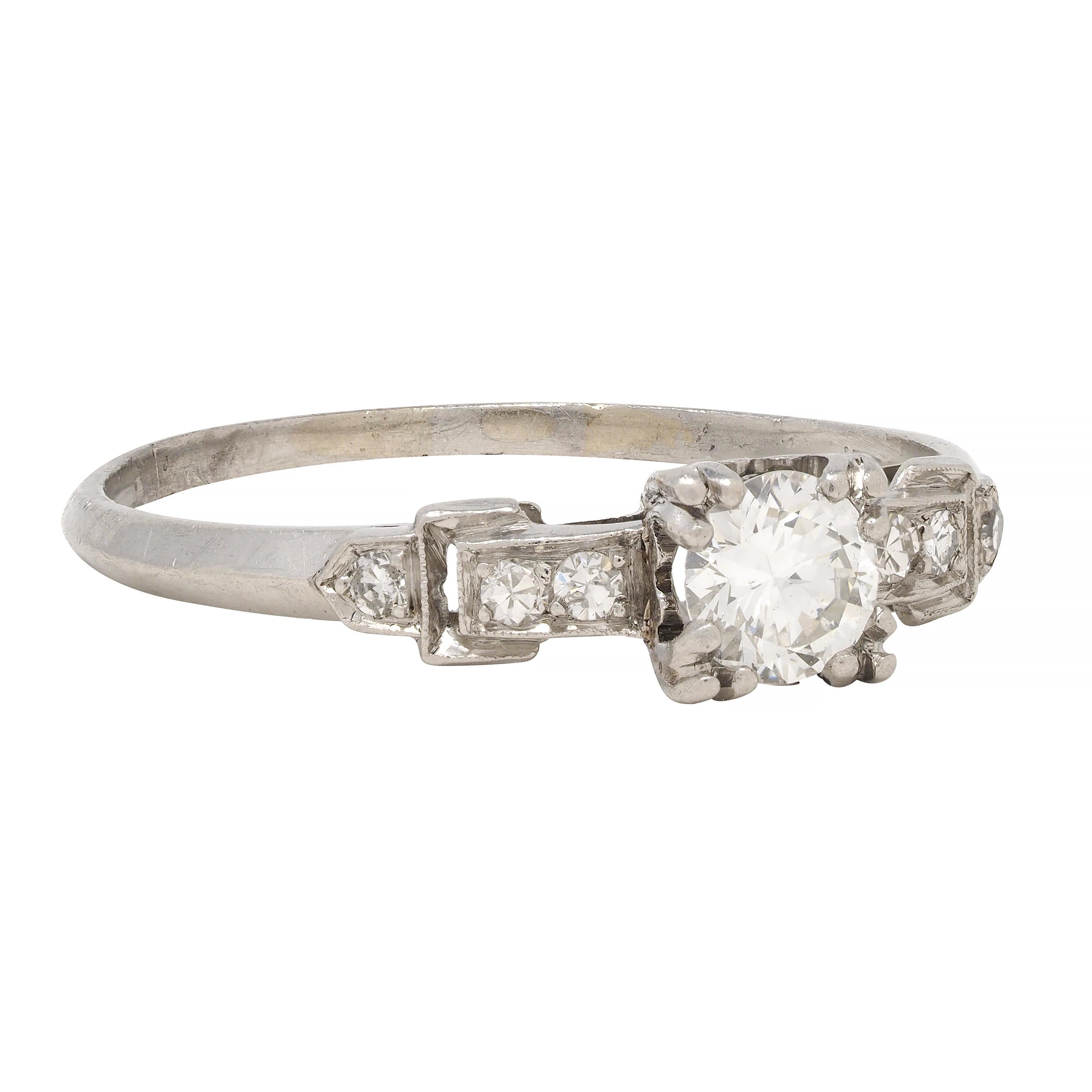 Old European Cut Art Deco 0.60 CTW Diamond Platinum Heart Buckle Vintage Engagement Ring For Sale
