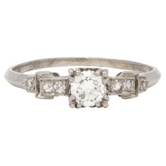 Art Deco 0.60 CTW Diamond Platinum Heart Buckle Used Engagement Ring
