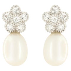 Art Deco 0.60ct Diamond and Pearl Drop Earrings, c.1920s