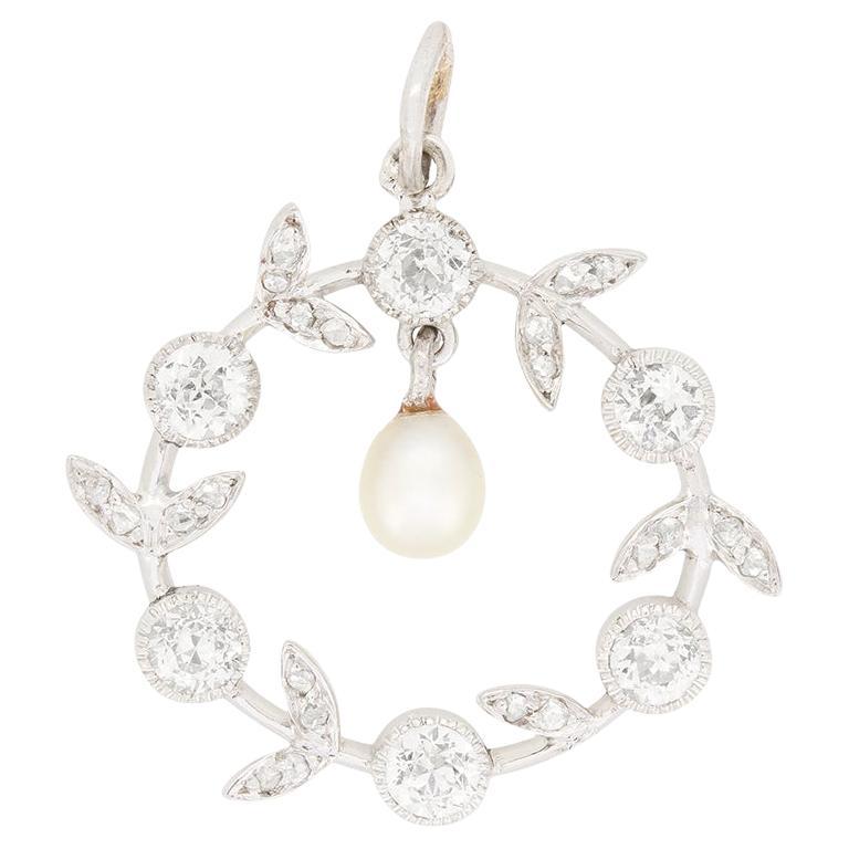 Art Deco 0.60ct Diamond and Pearl Pendant, c.1920s For Sale