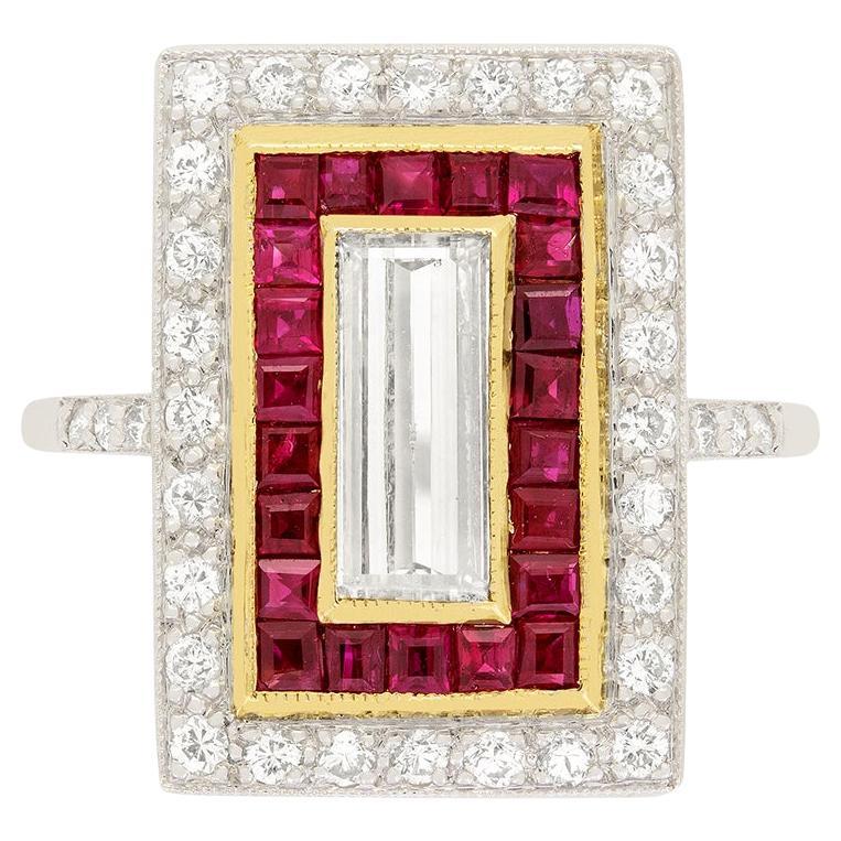 Art Deco 0.60ct Diamond Target Ring, c.1920s For Sale