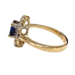 Art Deco 0,60 Karat Diamanten & 1 Karat natürlicher Saphir 18k Gold Ring