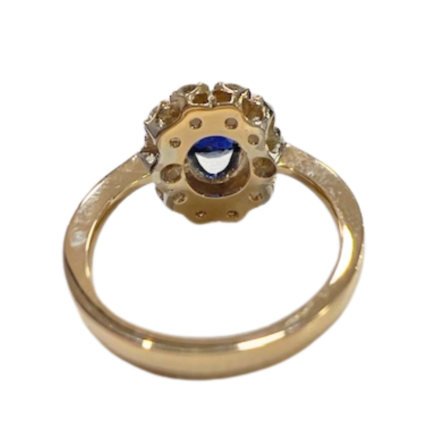 Anillo Art Déco de oro de 18 quilates con 0,60 quilates de diamantes y 1 quilate de zafiro natural Art Decó en venta