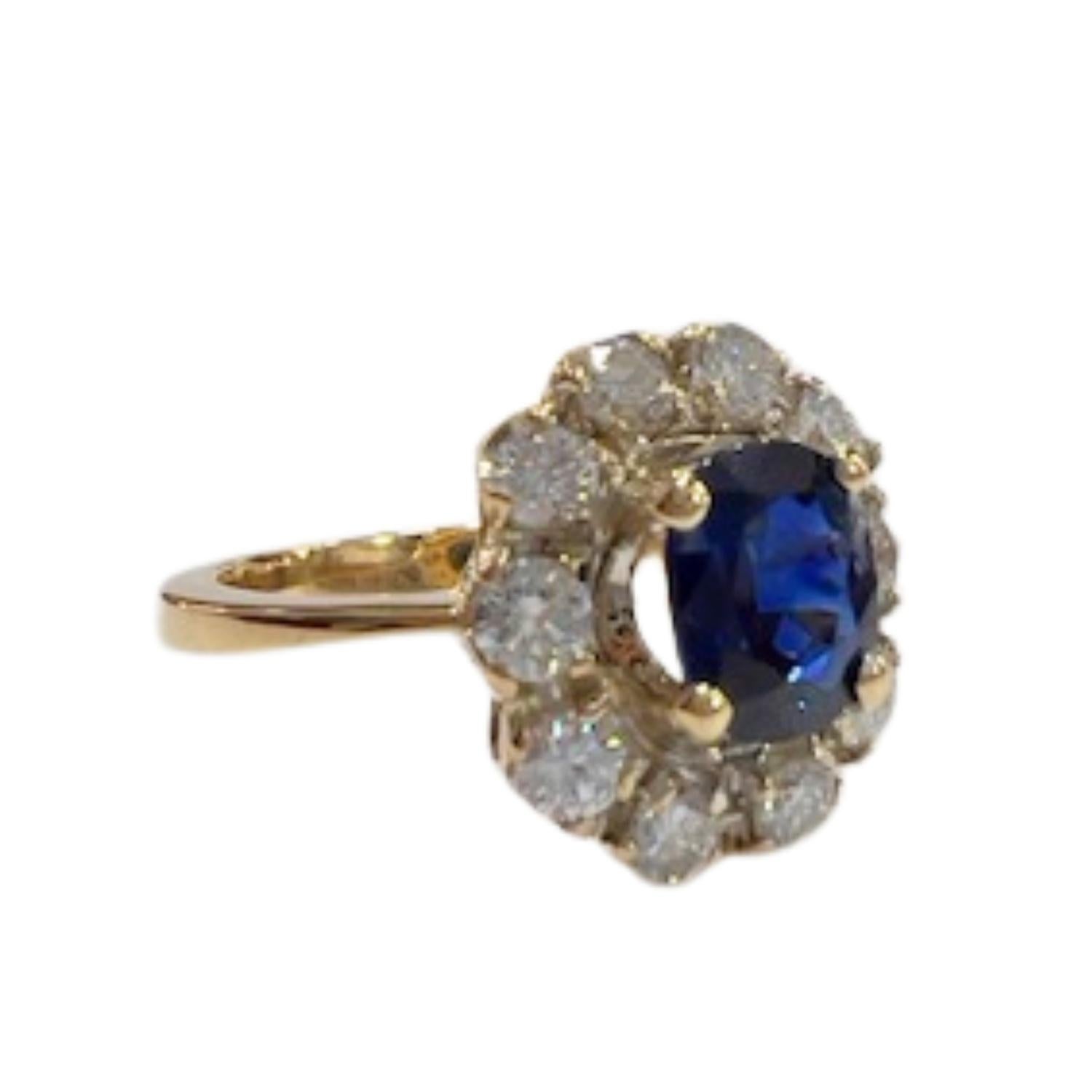 Anillo Art Déco de oro de 18 quilates con 0,60 quilates de diamantes y 1 quilate de zafiro natural en Bueno estado para la venta en MADRID, ES