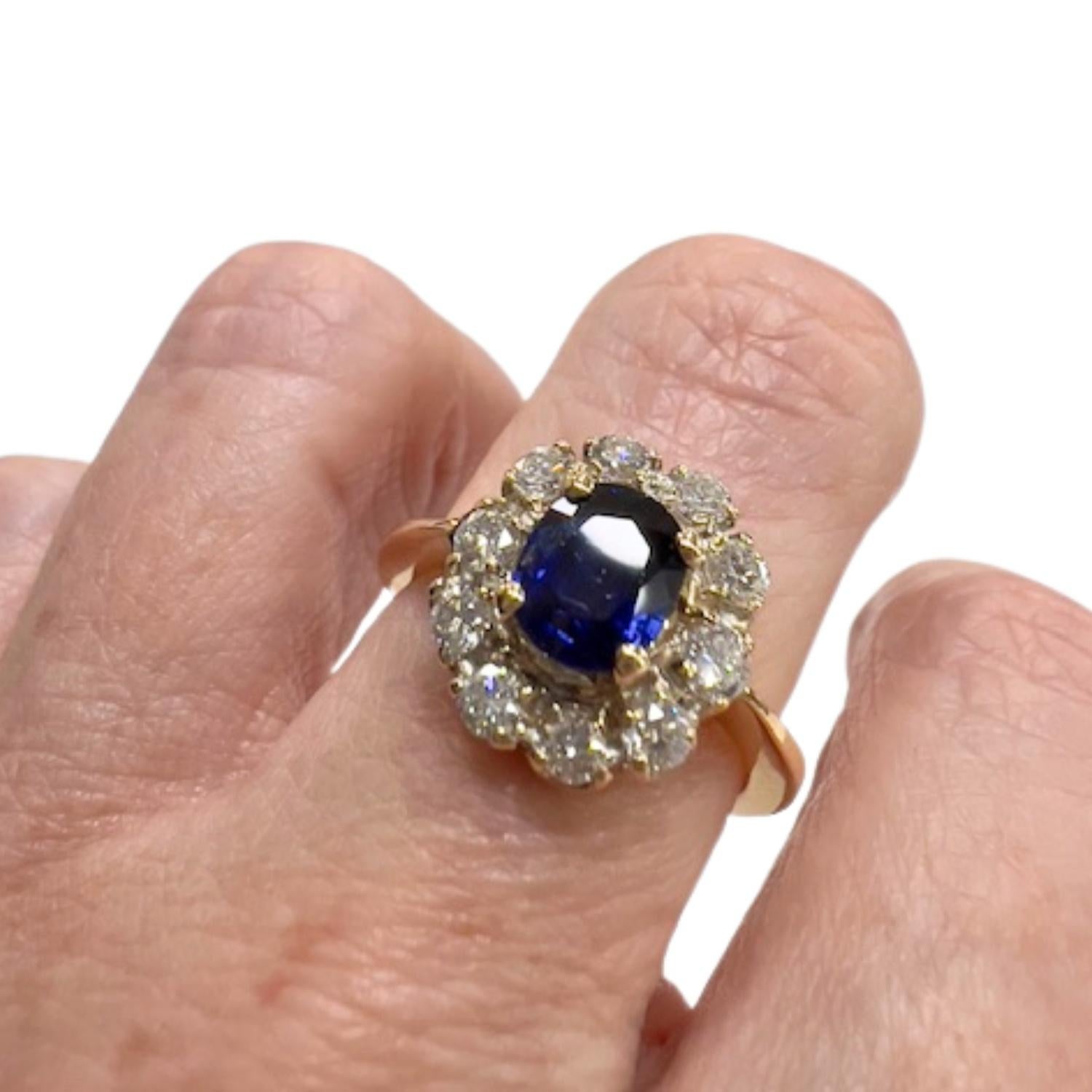 De las mujeres Anillo Art Déco de oro de 18 quilates con 0,60 quilates de diamantes y 1 quilate de zafiro natural en venta