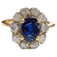 Art Deco 0.60ct Diamonds & 1 ct Natural Sapphire 18k gold Ring