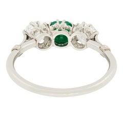 Art Deco 0.60 Carat Emerald and Diamond Three Stone Ring, c.1920s