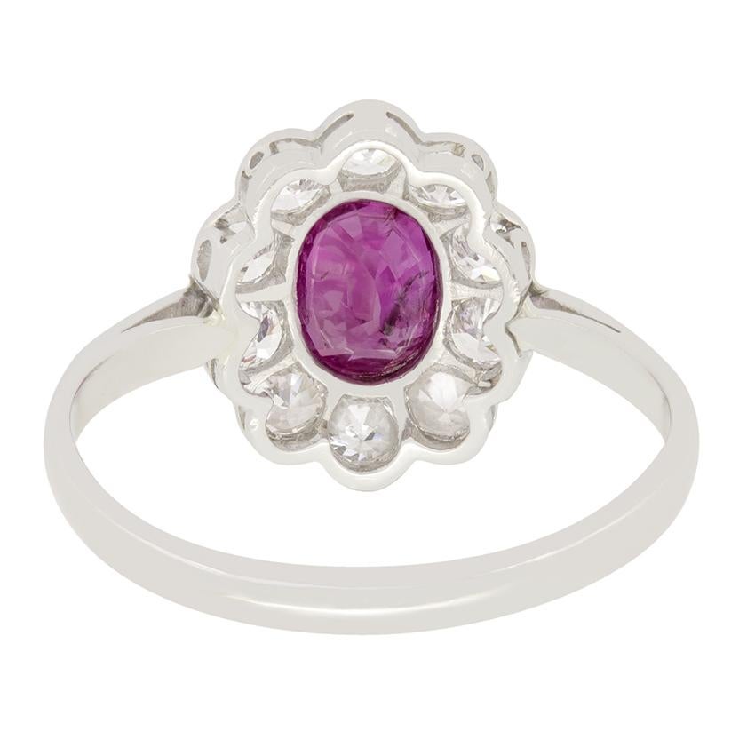 Art Deco 0.60ct Pink Sapphire and Diamond Cluster Ring, c.1920s In Good Condition For Sale In London, GB