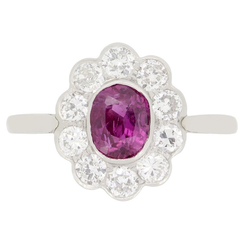 Art Deco 0.60ct Pink Sapphire and Diamond Cluster Ring, c.1920s