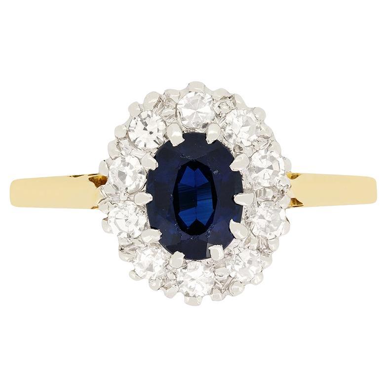 Art Deco 0.60ct Sapphire and Diamond Cluster Ring, c.1920s For Sale
