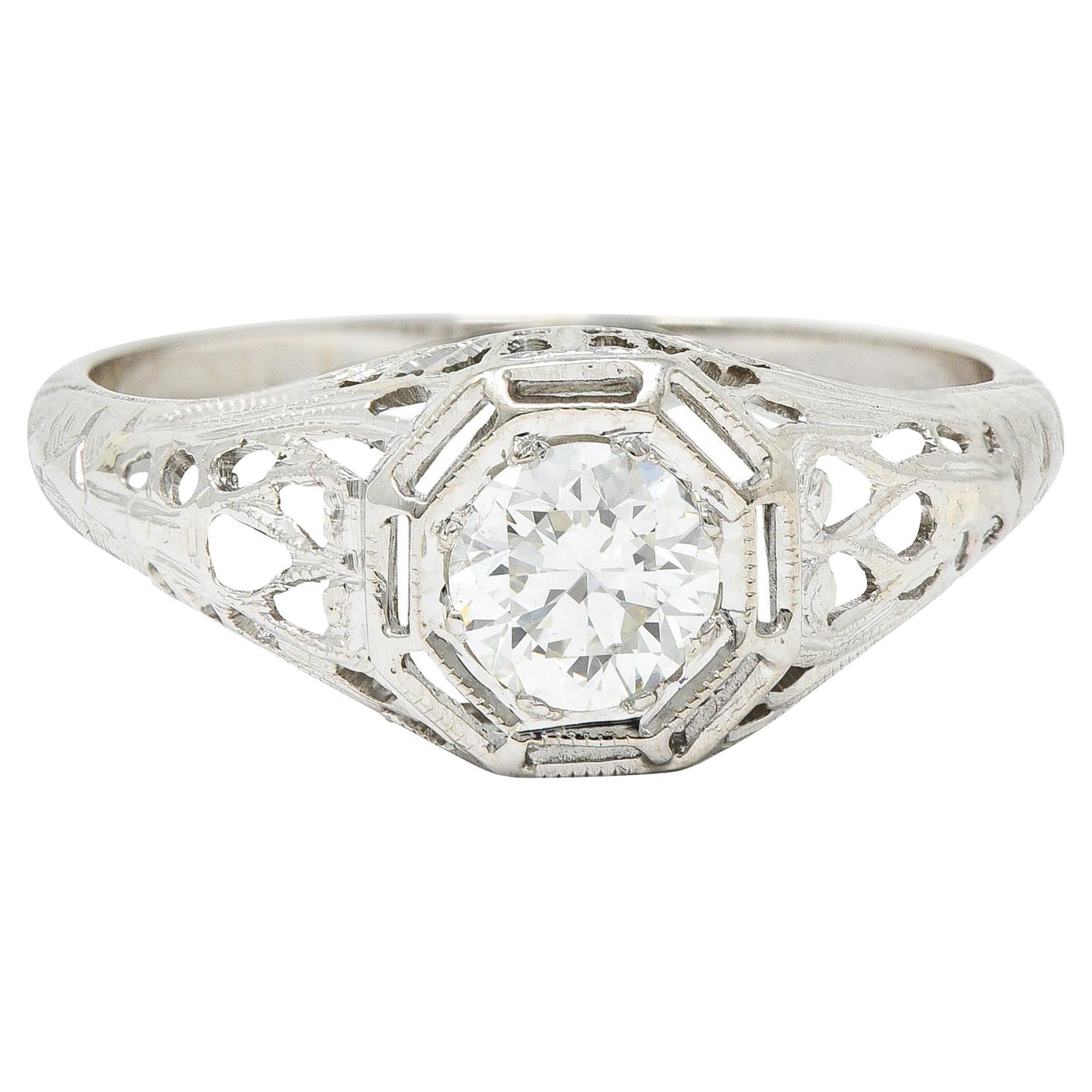 Art Deco 0.61 Carat Diamond 18 Karat White Gold Engagement Ring For Sale at  1stDibs
