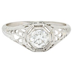 Vintage Art Deco 0.61 Carat Diamond 18 Karat White Gold Engagement Ring