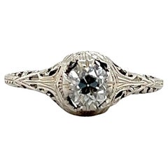 Bague de fiançailles Art déco 0,62 carat Old European Cut Diamond en or blanc 18k