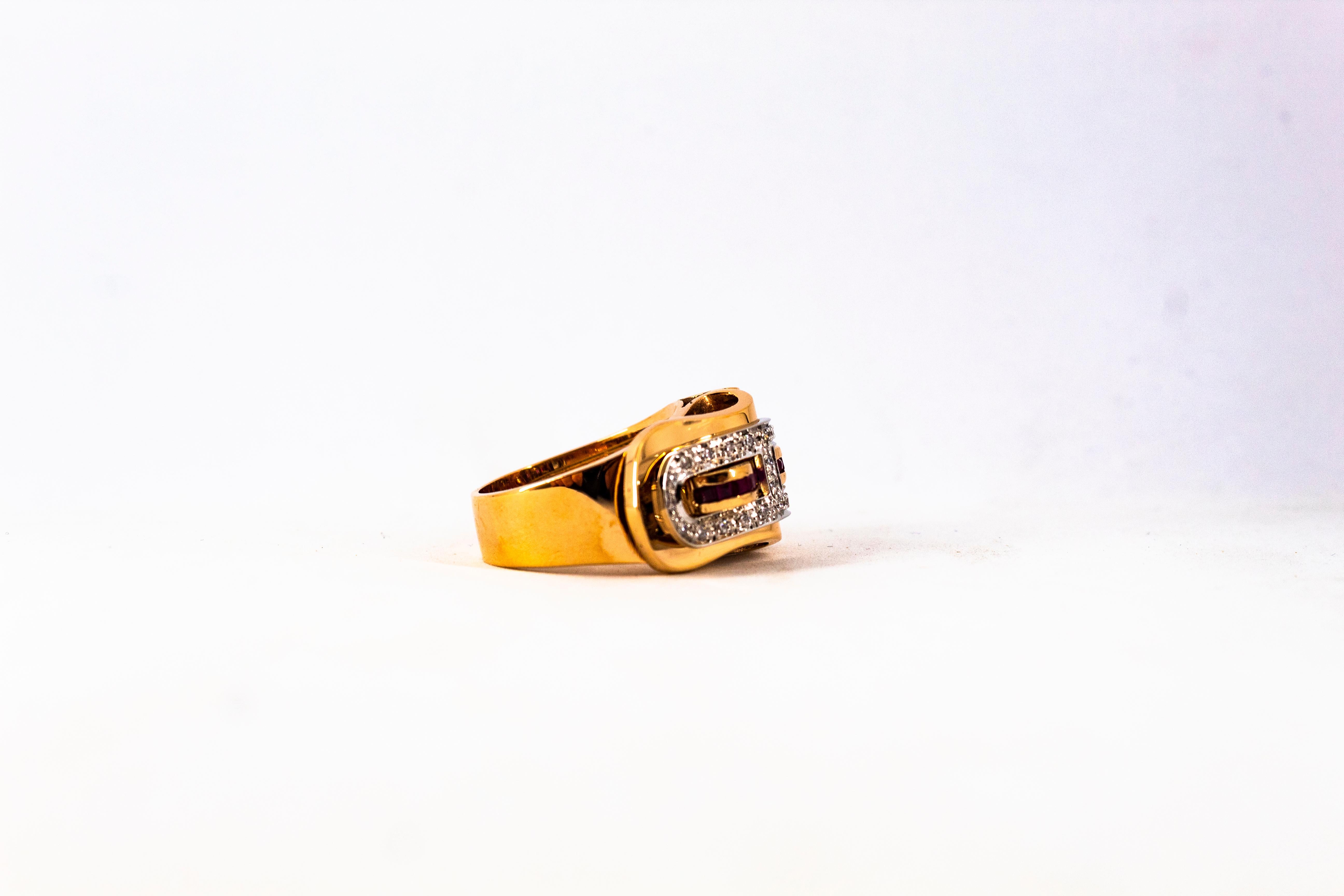 Bague en or jaune de style Art Déco 0,62 carat de diamants blancs taille Carré Rubis en vente 8