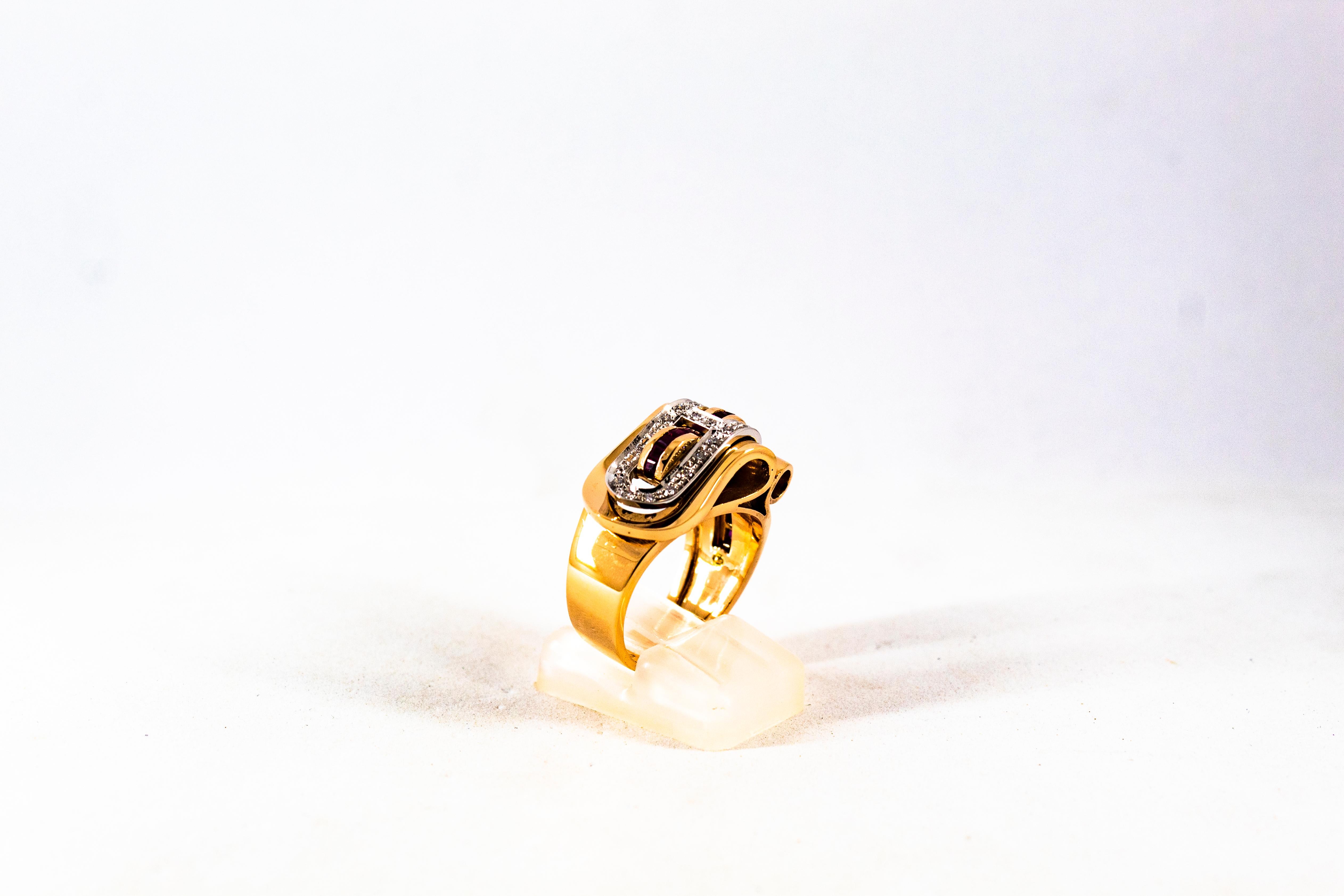 Art déco Bague en or jaune de style Art Déco 0,62 carat de diamants blancs taille Carré Rubis en vente