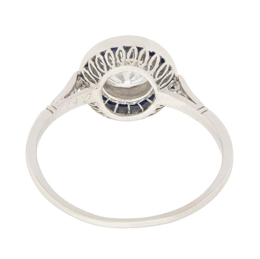 Women's or Men's Art Deco 0.62 Carat Diamond and Sapphire Target Ring, circa 1920s