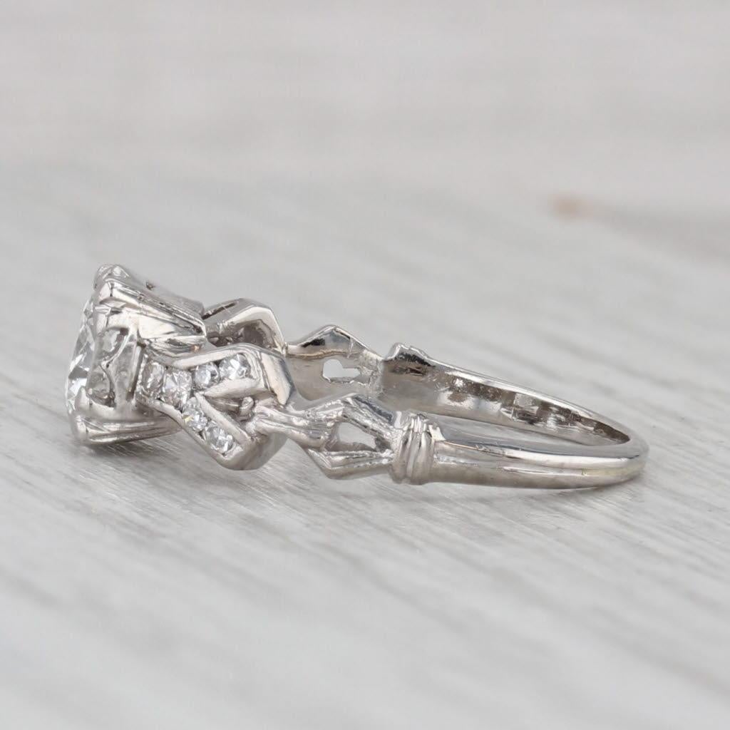 Art Decó Anillo de compromiso de diamantes redondos de transición de 0,62 ctw Platino Tamaño 4,75 Corte único en venta
