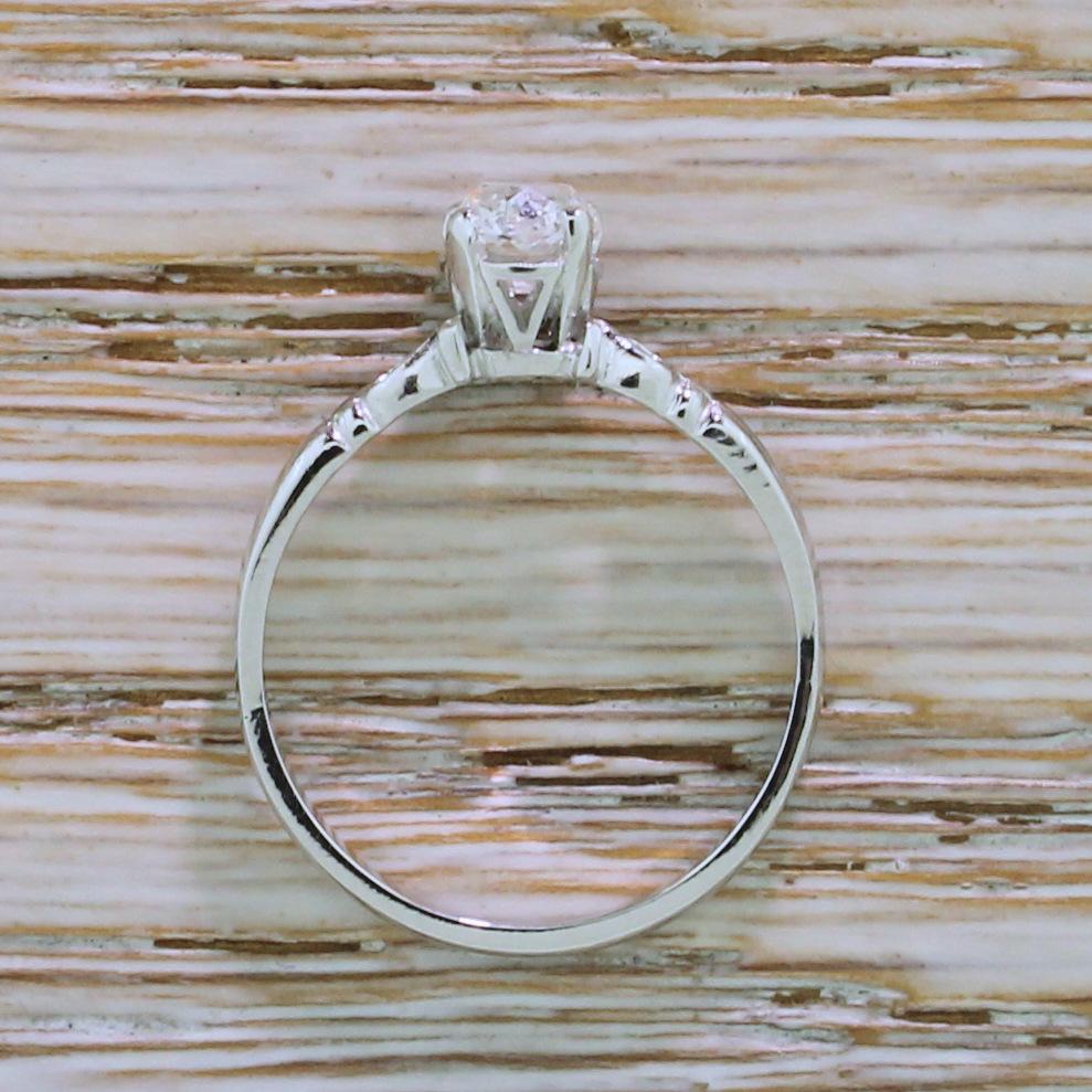 Women's Art Deco 0.63 Carat Old Mine Cut Diamond Engagement Ring, circa 1920