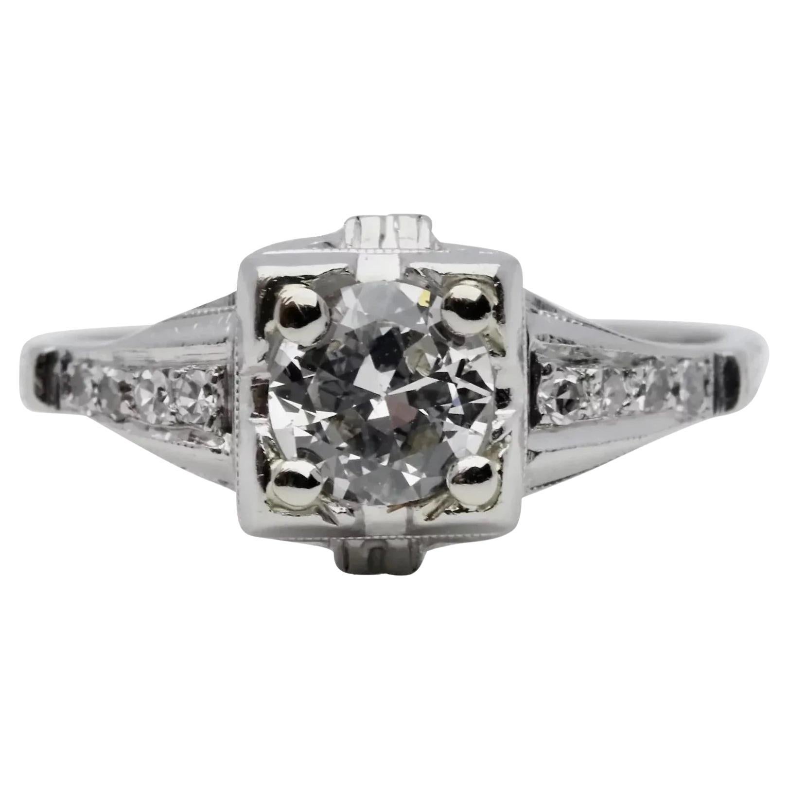 Art Deco 0.63CTW Diamond Hand Engraved Engagement Ring in Platinum For Sale