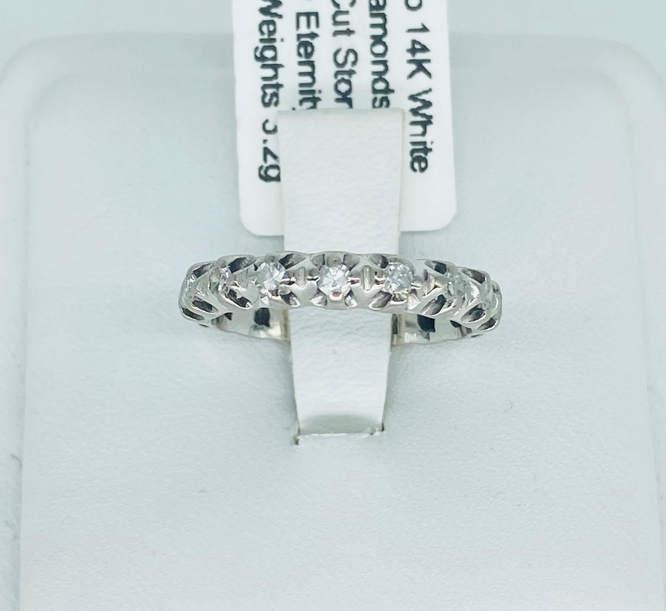 Women's or Men's Art Deco 0.64 Carat Single Cut Diamonds Eternity Ring 14k White Gold For Sale