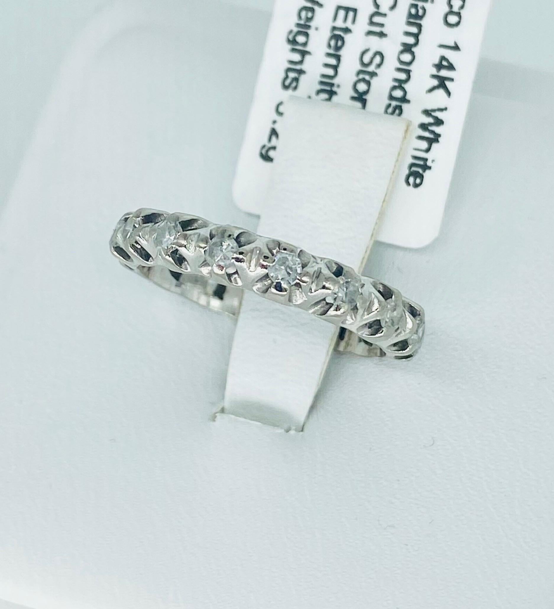 Art Deco 0.64 Carat Single Cut Diamonds Eternity Ring 14k White Gold For Sale 1