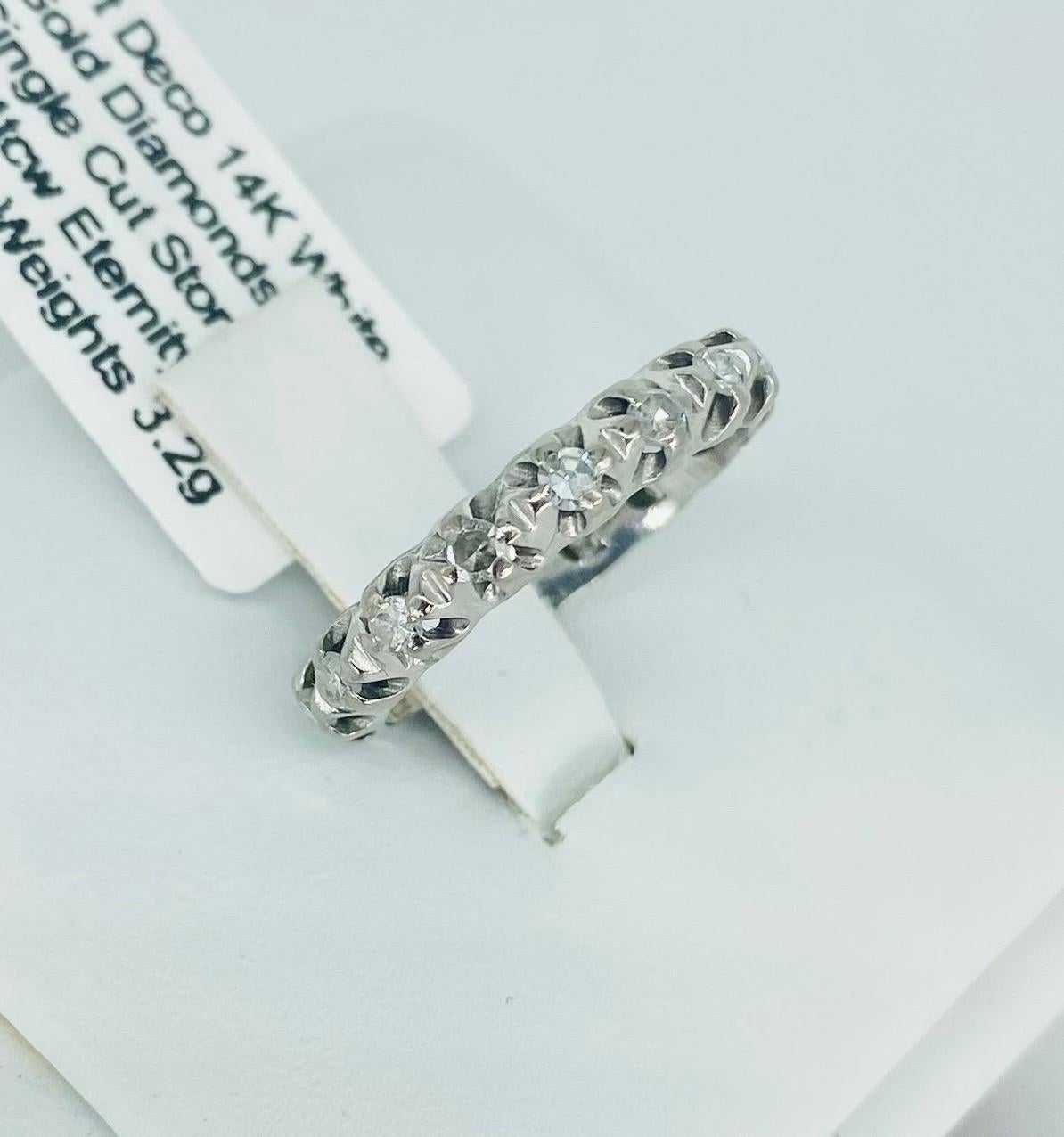 Art Deco 0.64 Carat Single Cut Diamonds Eternity Ring 14k White Gold For Sale 2