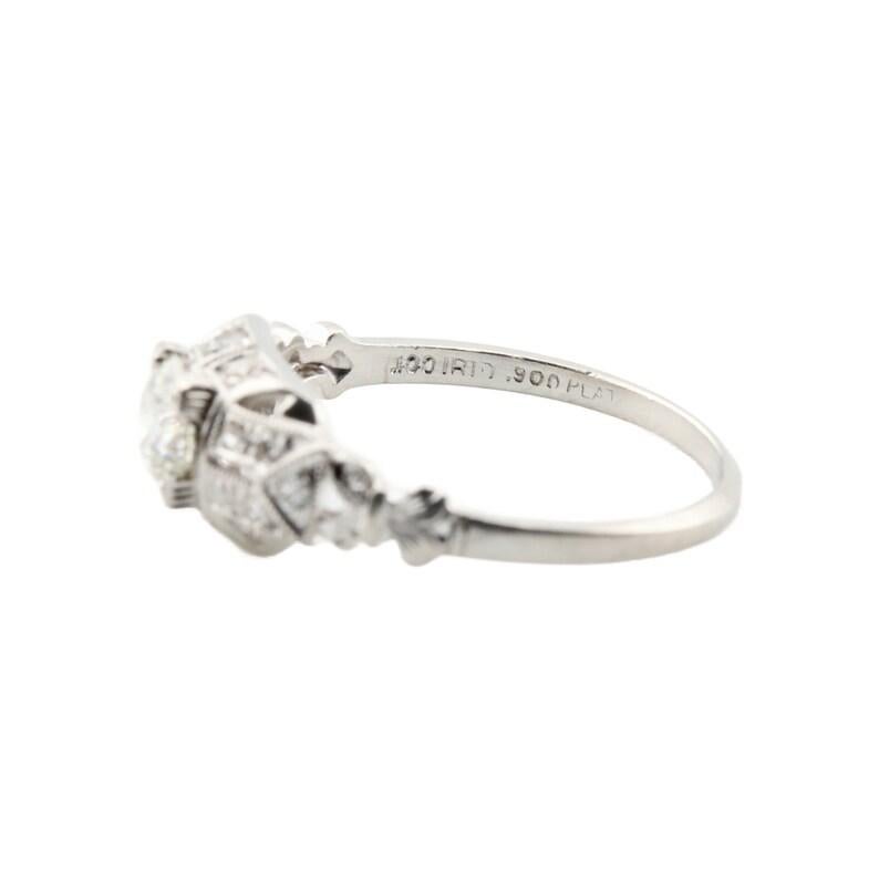 Women's Art Deco 0.64 CTW Diamond Engagement Ring in Platinum with Milgrain Detailing For Sale