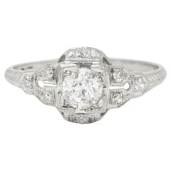 Art Deco 0.64 CTW Old European Cut Diamond Platinum Quatrefoil Engagement Ring