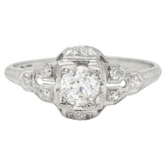 Vintage Art Deco 0.64 CTW Old European Cut Diamond Platinum Quatrefoil Engagement Ring