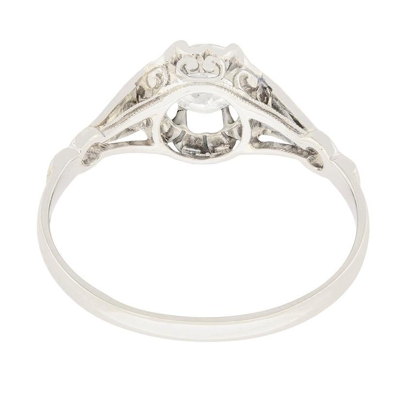 Old European Cut Art Deco 0.64 Carat Diamond Solitaire Engagement Ring, circa 1930s For Sale