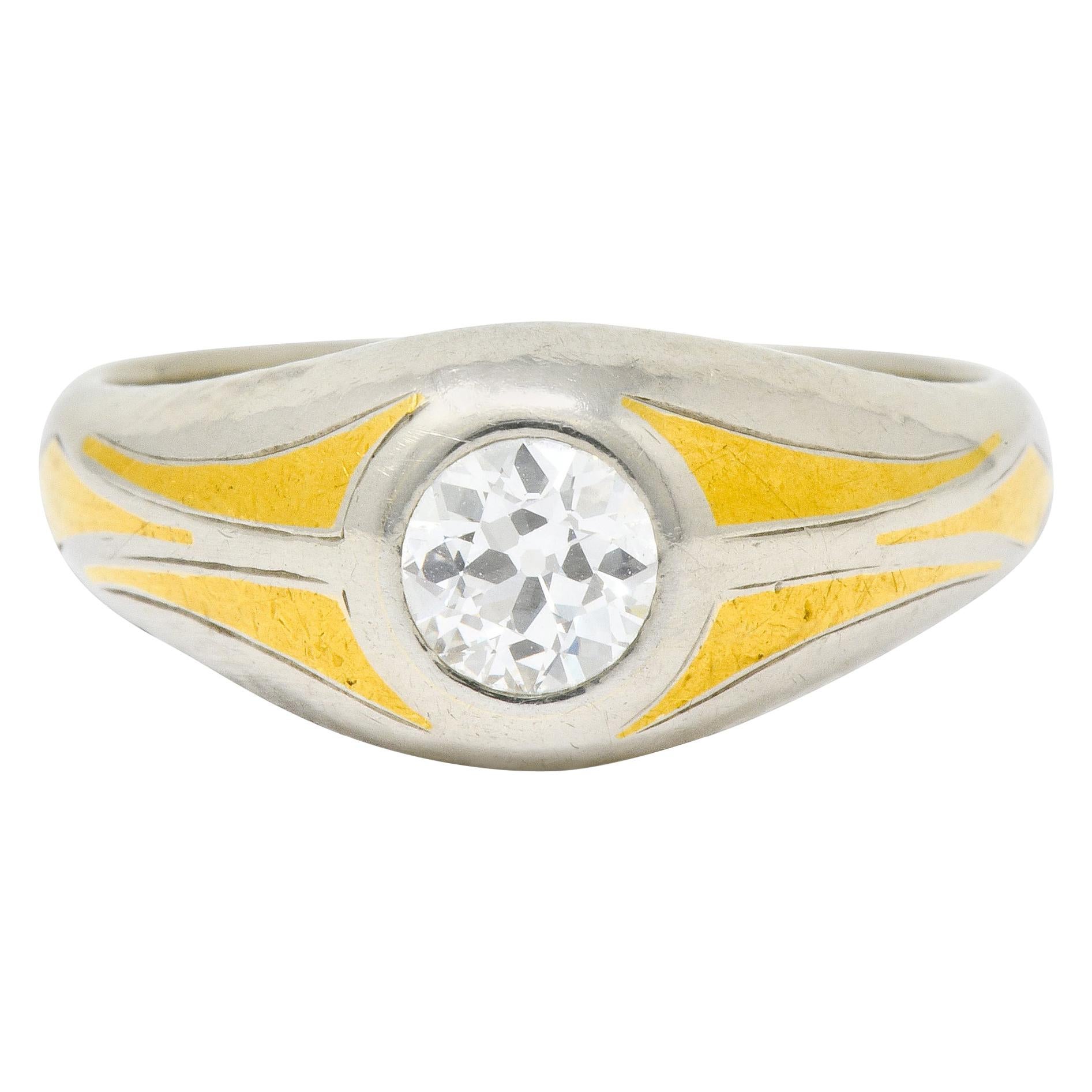 Art Deco 0.65 Carat Diamond 14 Karat Two-Tone Gold Men's Ring, circa 1930