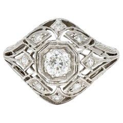 Art Deco 0.65 Carat Diamond Platinum Geometric Dinner Ring Art Deco 0.65 Carat Diamond Platinum Geometric Dinner Ring