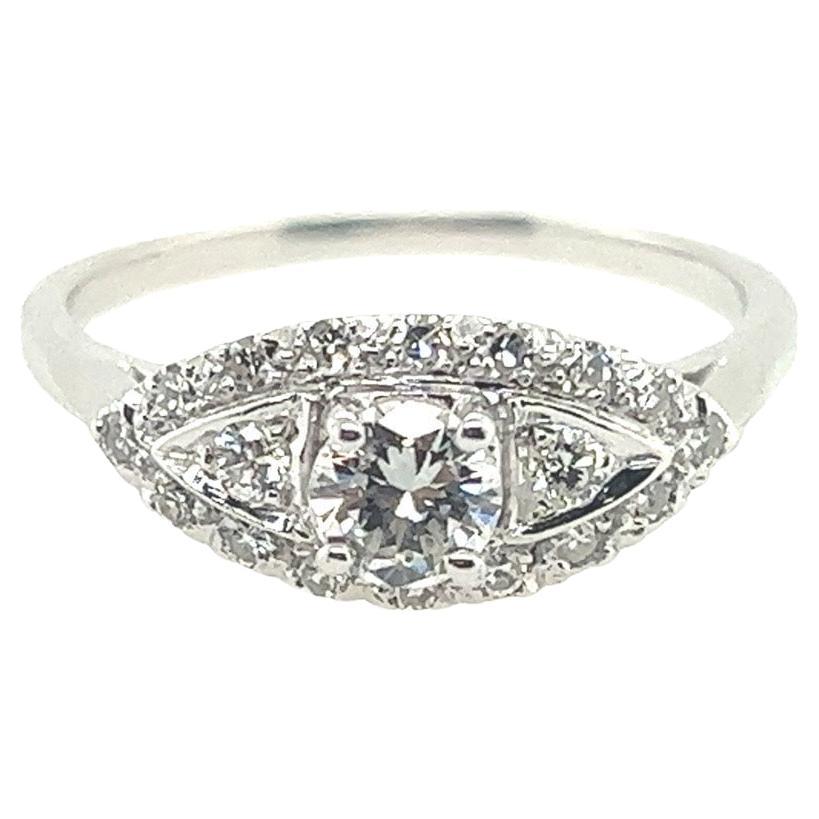 Art Deco 0.65 Carat Natural Colorless Diamond Engagement Gold Ring Circa 1950