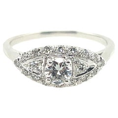 Retro Art Deco 0.65 Carat Natural Colorless Diamond Engagement Gold Ring Circa 1950