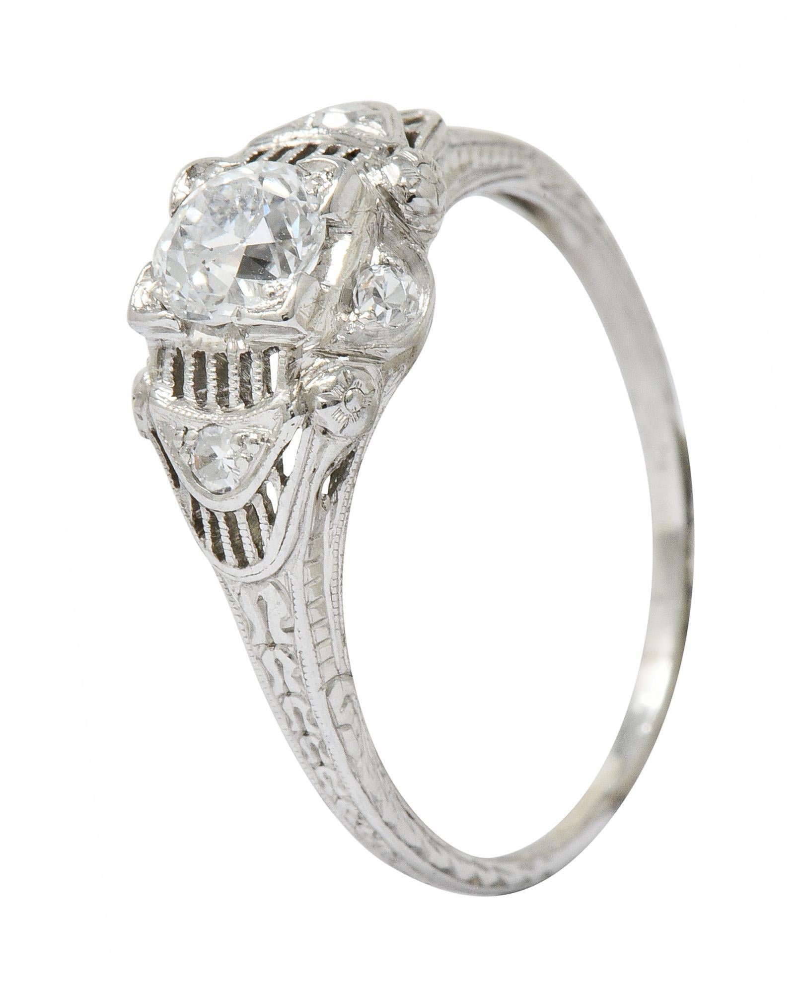 Art Deco 0.65 Carat Old European Cut Diamond Platinum Engagement Ring 6