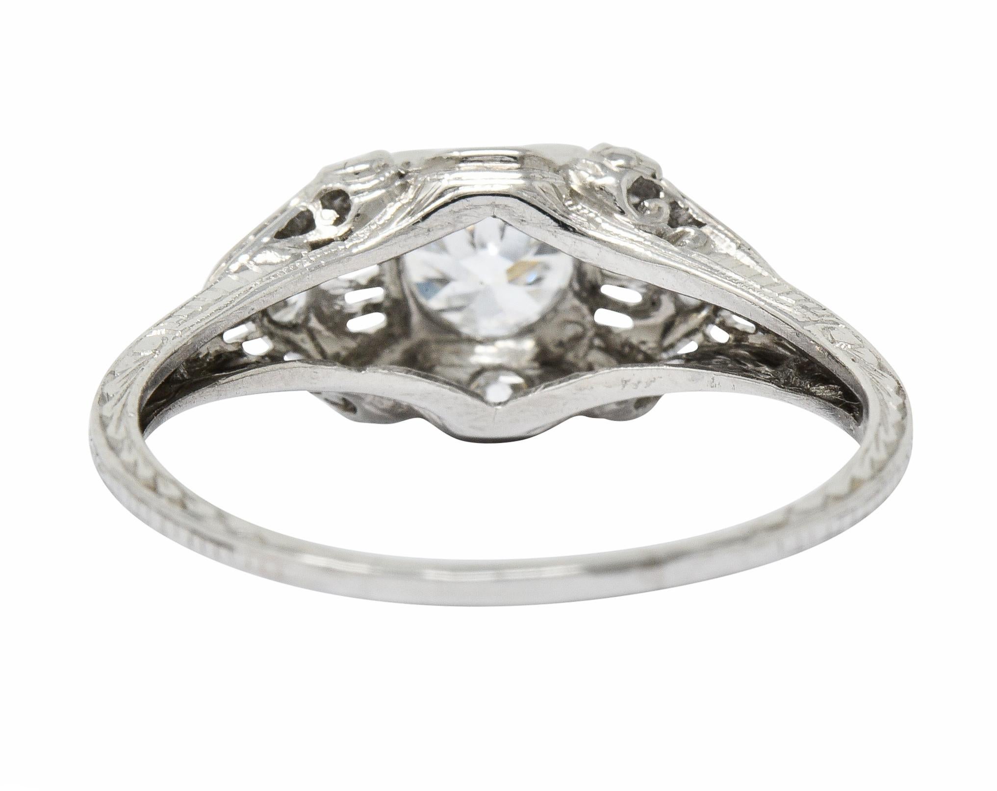 Art Deco 0.65 Carat Old European Cut Diamond Platinum Engagement Ring 1