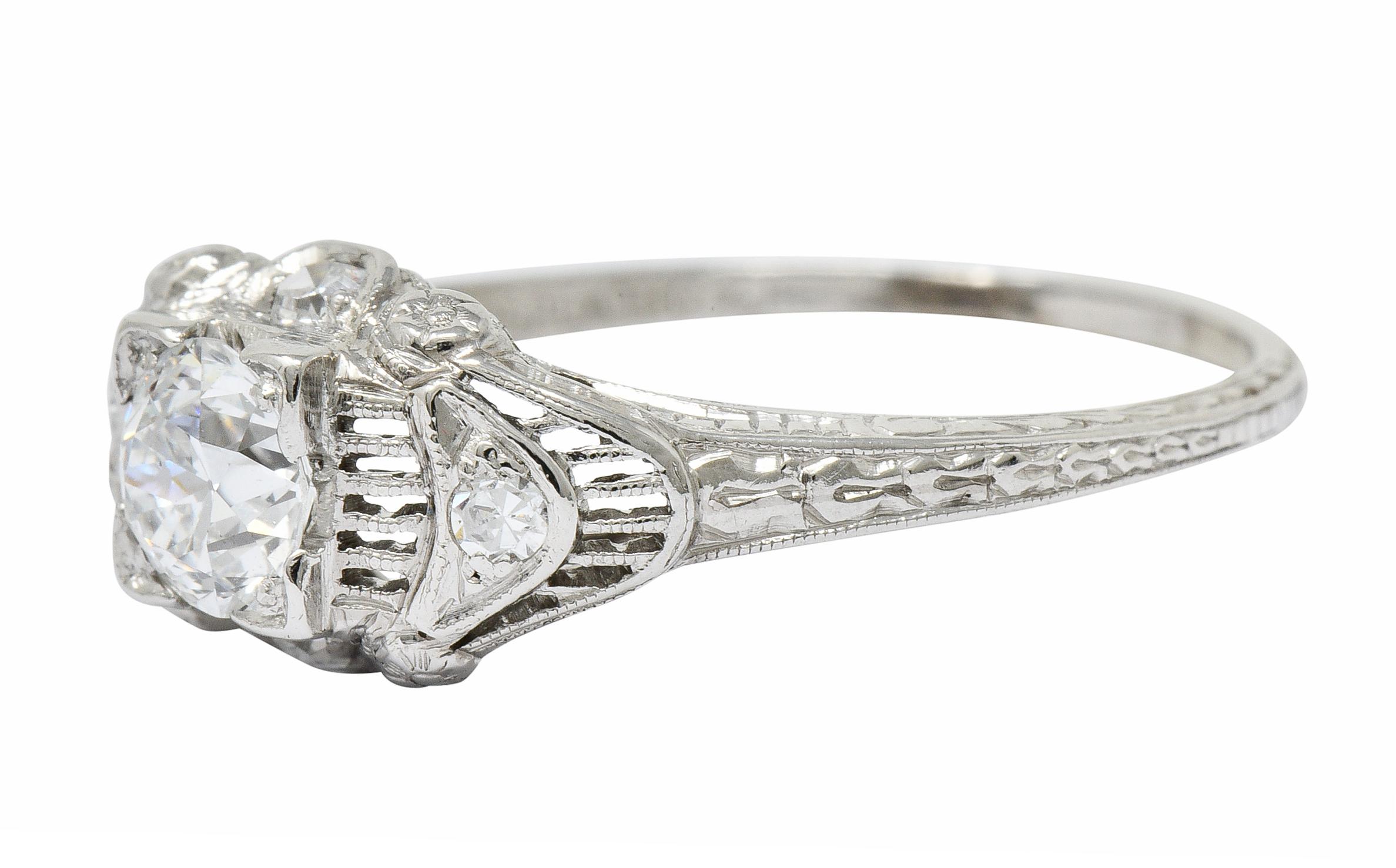 Art Deco 0.65 Carat Old European Cut Diamond Platinum Engagement Ring 3