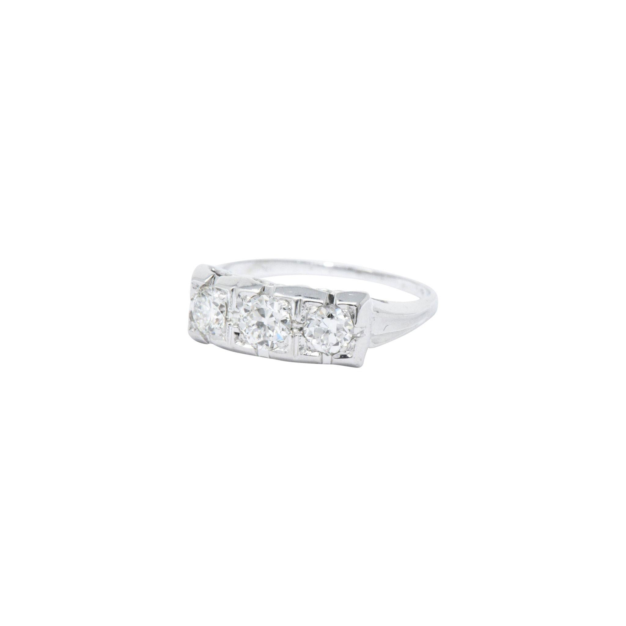 Women's or Men's Art Deco 0.65 Carat Old European Diamond and 18 Karat White Gold Ring