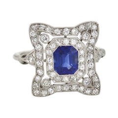 Art Deco 0.65 Carat Sapphire and Diamond Filigree Ring