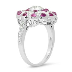 Art Deco Style 0.65 CT Diamond Cabochon Ruby 2.43 TCW Platinum Engagement Ring