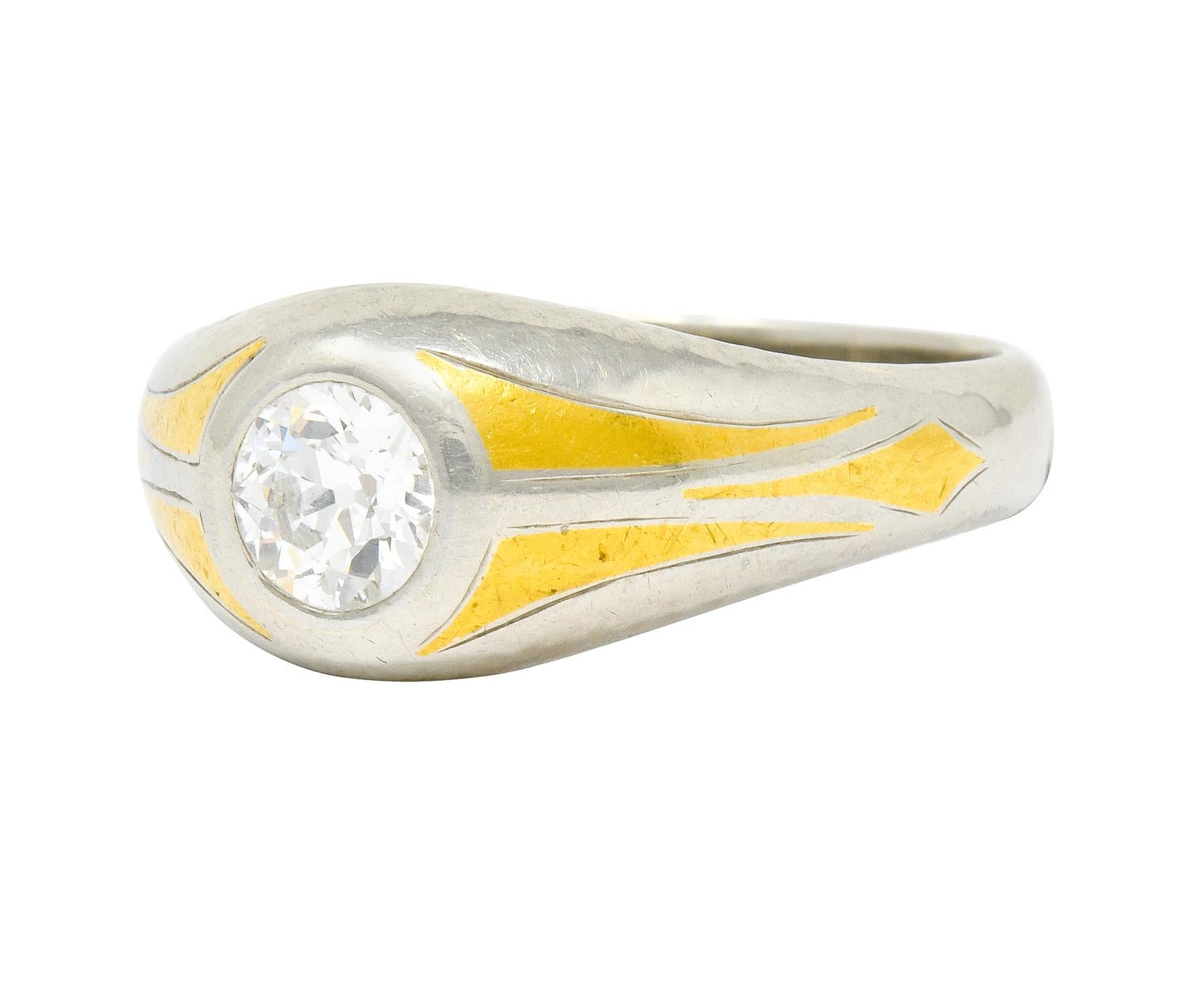 Art Deco 0.65 Carat Diamond 14 Karat Two-Tone Gold Men's Ring, circa 1930 2