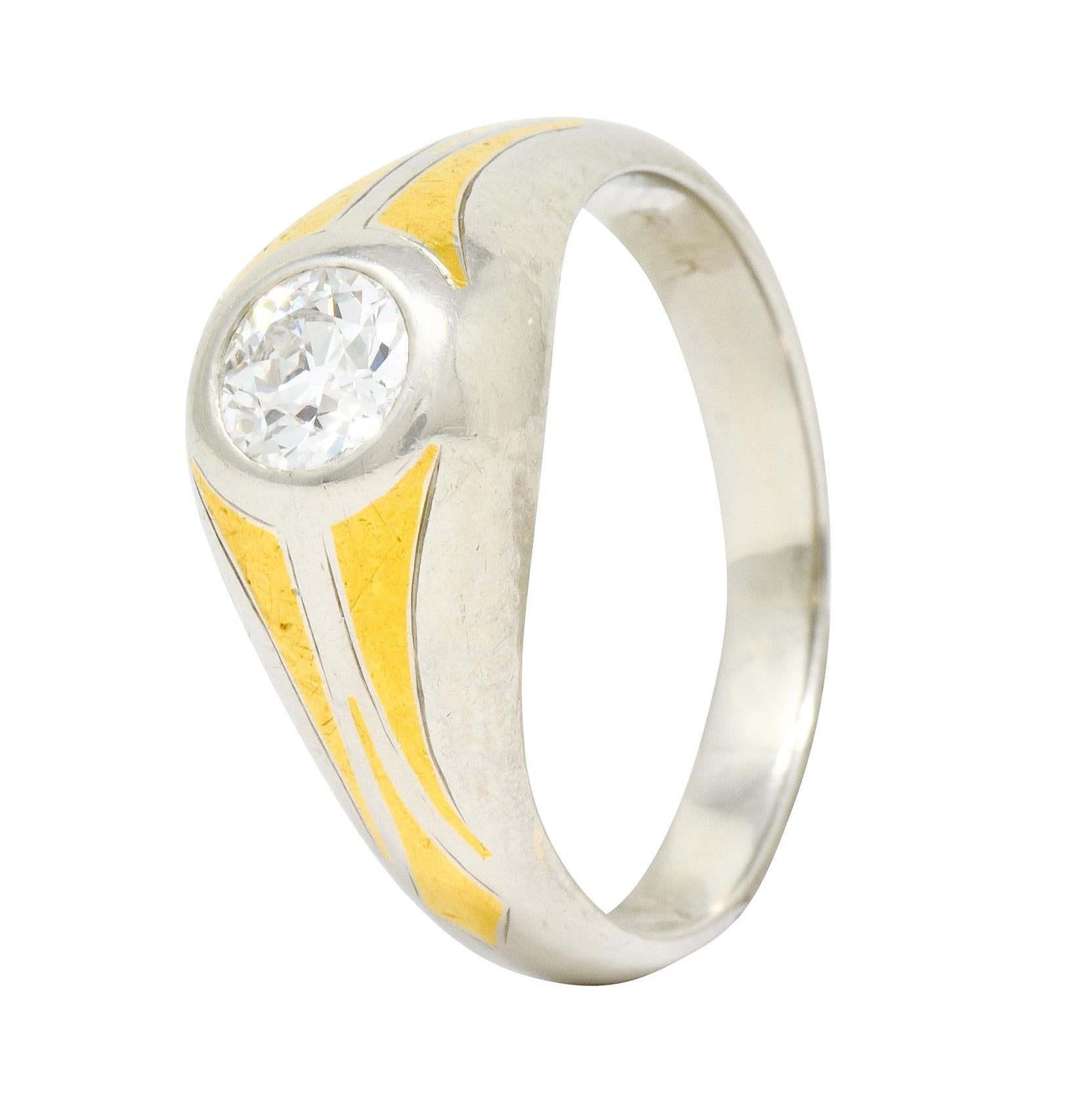 Art Deco 0.65 Carat Diamond 14 Karat Two-Tone Gold Men's Ring, circa 1930 5