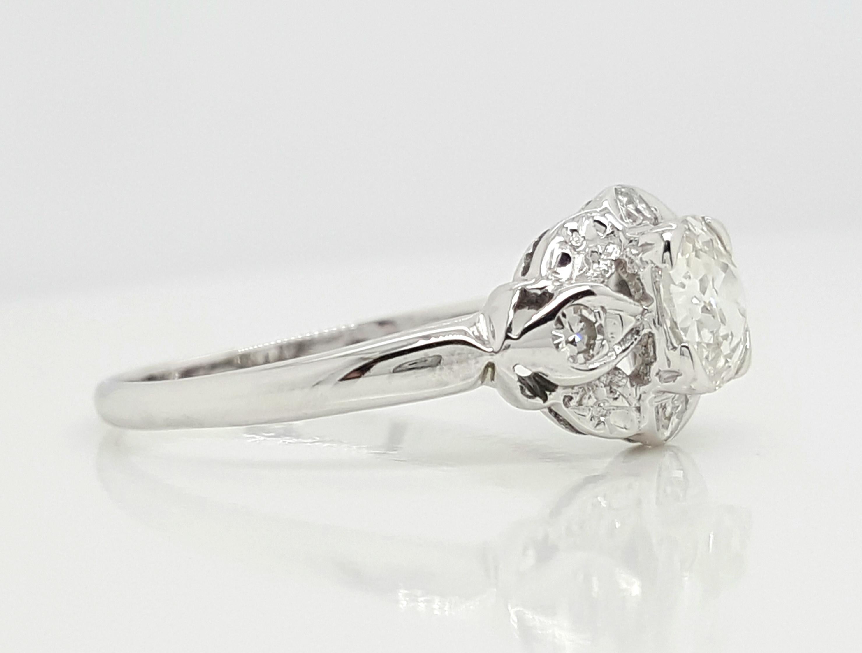 Bague de fiançailles Art déco avec diamant taille vieille Europe de 0,65 carat et un seul diamant en vente 3