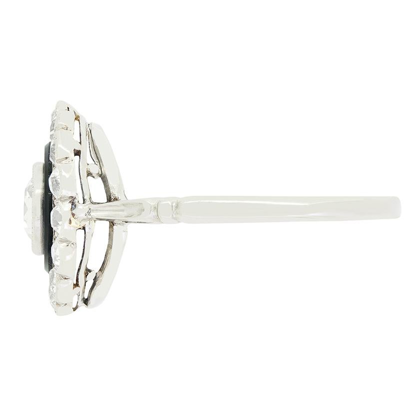 Old European Cut Art Deco 0.65ct Diamond and Onyx Target Ring, c.1920s For Sale