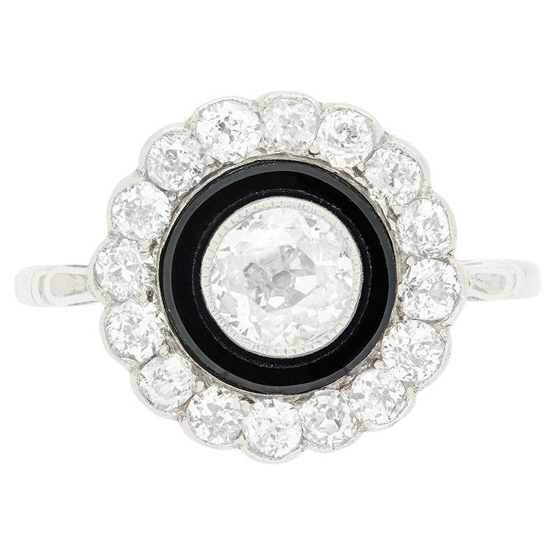 Art Deco 0.65ct Diamond and Onyx Target Ring, c.1920s